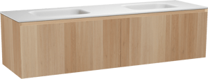 Balmani Idra by Mitra hängendes Möbelstück Set: 180 x 55 cm, Naturbelassene Eiche, mit Tablo Arcato Doppelwaschtisch, Solid Surface Weiß matt