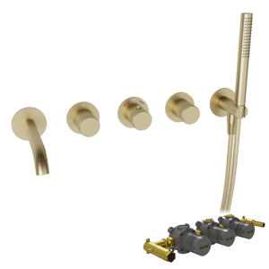 Blaufoss Pavilion Unterputz-Badewannenarmatur: Brushed Champagne Gold, inkl. Handbrauseset und Einbauelement