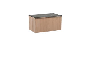 Balmani Forma zwevend badmeubel 90 x 55 cm naturel eiken met Stretto enkel wastafelblad in marmer pietra grey, Verticale symmetrische rechte ribbel