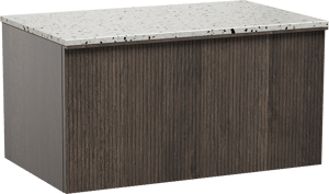 Balmani Forma zwevend badkamermeubel 90 x 55 cm gerookte eik met Stretto enkel tablet in mat wit/zwart terrazzo, Verticale symmetrische rechte ribbel