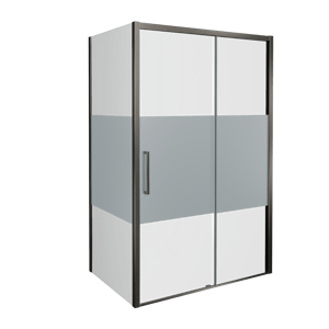 Balmani Senses Design Eckdusche: Schiebetür (Rechts) mit fixierte Seitenwand, 140 x 90 cm, Klarglas mit mattiertem Streifen, Profil Brushed GunMetal
