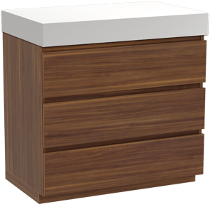 Balmani Lucida meuble salle de bains à poser 90 x 55 cm noyer américain avec Dominus tablette simple en solid surface blanc mat