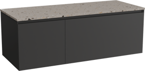 Balmani Idra by Mitra zwevend badmeubel 135 x 55 cm mat zwart met Stretto enkel of dubbel wastafelblad in terrazzo greige terrazzo