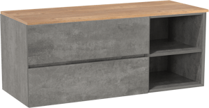 Storke Edge meuble salle de bains suspendu 130 x 52 cm béton gris foncé avec Panton tablette simple ou double en mélaminé chêne brut