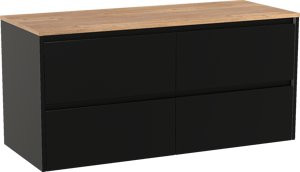 Storke Seda zwevend badkamermeubel 130 x 52 cm mat zwart met Panton enkel of dubbel tablet in melamine ruwe eik