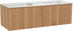 Balmani Idra by Mitra zwevend badkamermeubel 150 x 55 cm teak met Tablo Arcato dubbele wastafel in marmer carrara