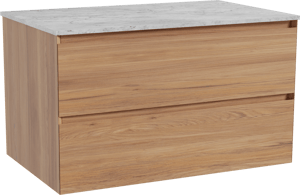 Balmani Mitra zwevend badkamermeubel 90 x 55 cm teak met Stretto enkel tablet in marmer carrara