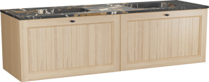 Balmani Lemon zwevend badkamermeubel 180 x 55 cm, fineer natuur eik met Tablo Arcato dubbele wastafel in portoro gold