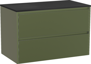 Storke Seda hängendes Möbelstück Set: 95 x 52 cm, Olivgrün, mit Panton Einzel Waschtischplatte, Pulverbeschichtetes MDF Schwarz matt