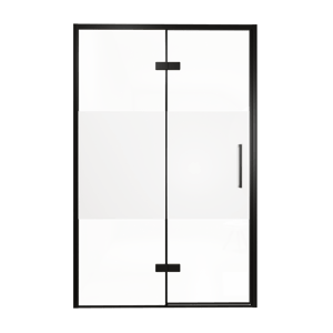 Balmani Senses Design porte pivotante à gauche 140 cm x 210 cm verre transparent avec bande matte, Profil noir, coating inclus
