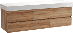 Balmani Lucida meuble salle de bains suspendu 180 x 55 cm teck avec Dominus tablette simple ou double en solid surface blanc mat