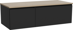 Storke Edge zwevend badmeubel 120 x 52 cm mat zwart met Panton enkel of dubbel wastafelblad in melamine ruw eiken