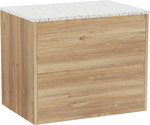 Storke Seda meuble salle de bains suspendu 75 x 52 cm chêne brut avec Tavola tablette simple en blanc/noir mat terrazzo