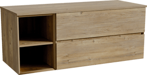 Storke Edge meuble salle de bains suspendu 130 x 52 cm chêne brut avec Panton tablette simple ou double en mélaminé chêne brut