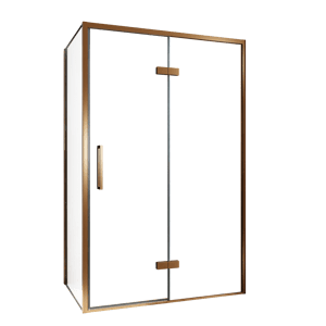Balmani Senses Design douchehoek met rechtse draaideur en vaste zijwand, 120 x 100 cm, Helder glas, Brushed Rosegold profielen, met coating