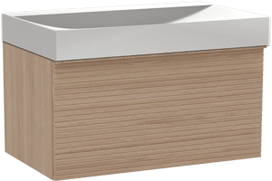 Balmani Forma meuble salle de bains suspendu 90 x 55 cm chêne naturel avec Wave plan simple en solid surface blanc mat, Nervure droite symétrique horizontale