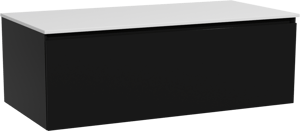 Storke Edge zwevend badmeubel 105 x 52 cm mat zwart met Tavola enkel wastafelblad in solid surface mat wit