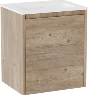 Storke Seda meuble salle de bains suspendu 45 x 35 cm chêne brut avec Mata plan simple en Solid Surface blanc mat