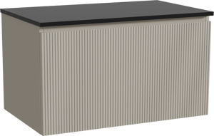 Storke Ribs zwevend badmeubel 85 x 52 cm zijdegrijs met Panton enkel wastafelblad in gepoedercoate mdf mat zwart, Verticale symmetrische rechte ribbel