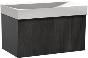 Balmani Forma zwevend badmeubel 90 x 55 cm zwart eiken met Wave enkele wastafel in solid surface mat wit, Verticale symmetrische rechte ribbel
