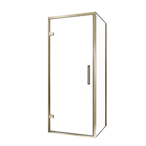 Balmani Senses Design Eckdusche: Drehtür (Links) mit fixierte Seitenwand, 90 x 100 cm, Klarglas, Profil Brushed Champagner Gold