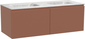 Balmani Sfera by Lucida zwevend badkamermeubel 135 x 55 cm cotto met Tablo Arcato dubbele wastafel in marmer carrara