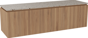 Balmani Eclips meuble salle de bains suspendu 180 x 55 cm Teck avec Stretto tablette simple ou double en Terrazzo greige