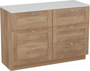 Linie Classo staand badkamermeubel 120 x 46 cm natuur eik met Lado enkel of dubbel tablet in melamine terrazzo wit