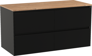 Storke Seda zwevend badkamermeubel 120 x 52 cm mat zwart met Panton enkel of dubbel tablet in melamine ruwe eik