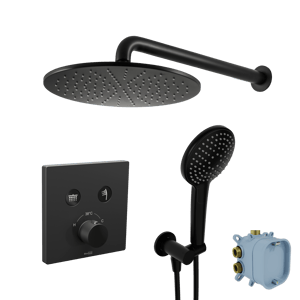 Blaufoss Smartbox Switch-line robinet thermostatique Colonne de douche de pluie encastré avec douche de tête Ø30cm Noir Mat