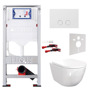 Luca Varess Moreno wc suspendu blanc brillant bride de rinçage fine avec Geberit Sigma réservoir de chasse encastré UP320 avec cadre Burda et plaque de commande