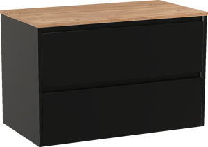 Storke Seda zwevend badkamermeubel 95 x 52 cm mat zwart met Panton enkel tablet in melamine ruwe eik