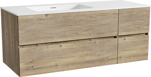 Storke Edge meuble salle de bains suspendu 130 x 52 cm chêne brut avec Mata vasque asymétrique gauche en solid surface blanc mat