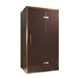 Balmani Senses Design douche en coin avec porte pivotante à droite et paroi latérale fixe, 100 x 100 cm, Bronze, Profil Brushed Rosegold, coating inclus, coating inclus