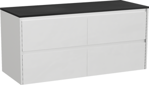 Storke Seda zwevend badmeubel 130 x 52 cm mat wit met Panton enkel of dubbel wastafelblad in gepoedercoate mdf mat zwart