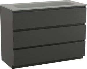 Balmani Lucida meuble salle de bains à poser 120 x 55 cm chêne noir avec Tablo Strada lavabo simple pour 2 trous de robinet en marbre composite soie grise
