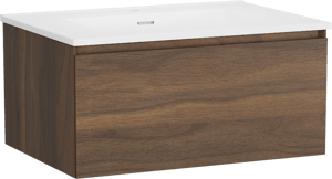 Storke Edge meuble salle de bains suspendu 75 x 52 cm noyer avec Kera plan simple en porcelaine blanc mat, bonde incluse
