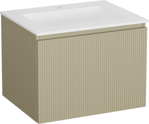 Storke Ribs zwevend badmeubel 65 x 52 cm zijdegrijs met Bilia enkele wastafel in composietmarmer hoogglans wit, Verticale symmetrische rechte ribbel
