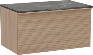 Balmani Forma zwevend badmeubel 90 x 55 cm naturel eiken met Stretto enkel wastafelblad in marmer pietra grey, Horizontale symmetrische rechte ribbel
