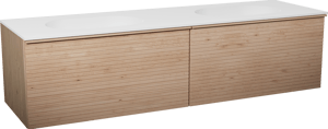 Balmani Forma zwevend badmeubel 180 x 55 cm naturel eiken met Tablo Oval dubbele wastafel in solid surface mat wit, Horizontale symmetrische rechte ribbel