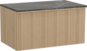 Balmani Forma meuble salle de bains suspendu 90 x 55 cm chêne naturel avec Stretto tablette simple en marbre pietra grey, Nervure circulaire asymétrique verticale