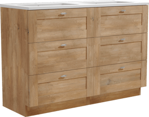 Linie Classo staand badkamermeubel 120 x 46 cm natuur eik met Vano dubbele wastafel in composietmarmer mat wit