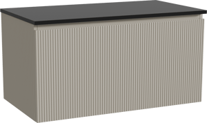 Storke Ribs zwevend badmeubel 95 x 52 cm zijdegrijs met Panton enkel wastafelblad in gepoedercoate mdf mat zwart, Verticale symmetrische rechte ribbel