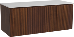 Storke Ribs zwevend badkamermeubel 120 x 52 cm notelaar met Tavola enkel of dubbel tablet in solid surface mat wit, Verticale symmetrische rechte ribbel