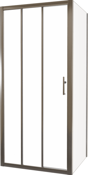 Linie Cadiz Eckdusche dreiteilige Schiebetür mit fixierter Seitenwand, 100 x 90 cm, Klarglas, Brushed Chrome Profil