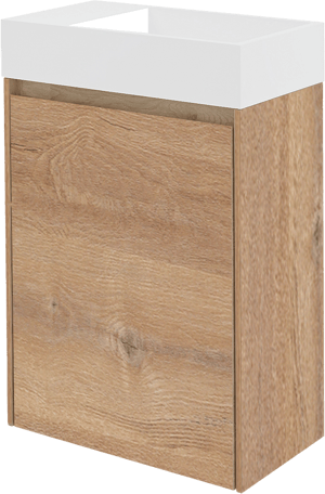 Storke Edge zwevend toiletmeubel 40 x 22 cm ruw eiken met Fada wastafel in matte Solid Surface