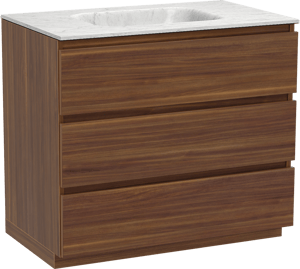 Balmani Lucida meuble salle de bains à poser 90 x 55 cm noyer américain avec Tablo Arcato plan simple en marbre carrara