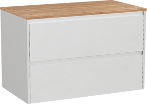 Storke Seda zwevend badmeubel 95 x 52 cm mat wit met Panton enkel wastafelblad in melamine ruw eiken