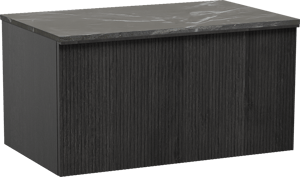 Balmani Forma zwevend badmeubel 90 x 55 cm zwart eiken met Stretto enkel wastafelblad in marmer pietra grey, Verticale symmetrische rechte ribbel