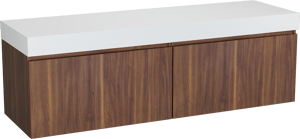 Balmani Sfera by Lucida zwevend badmeubel 180 x 55 cm amerikaans notenhout met Dominus enkel of dubbel wastafelblad in solid surface mat wit